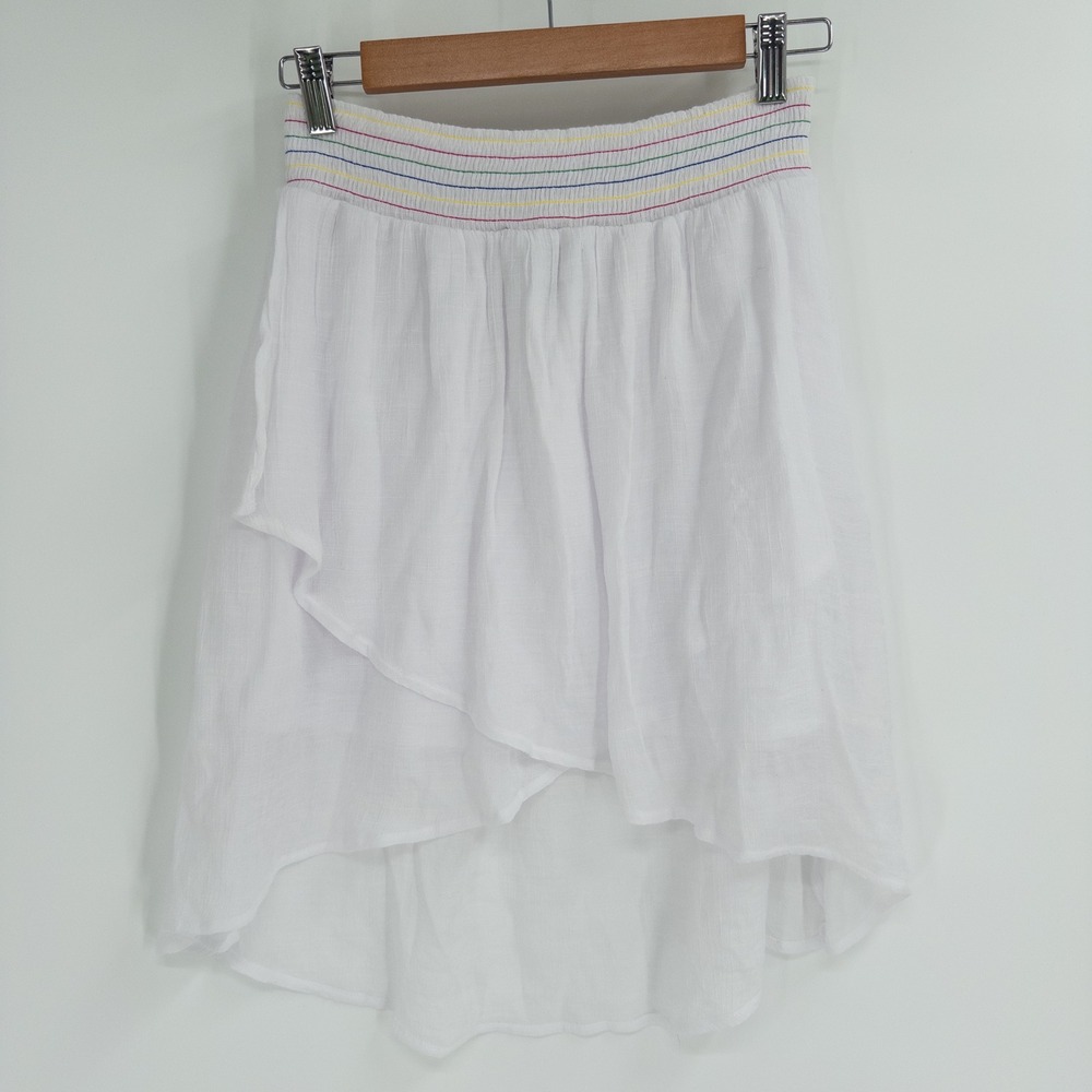 Vintage Y2K High-Low Skirt Women XS White Rainbow Smocked Boho Fairy Festival